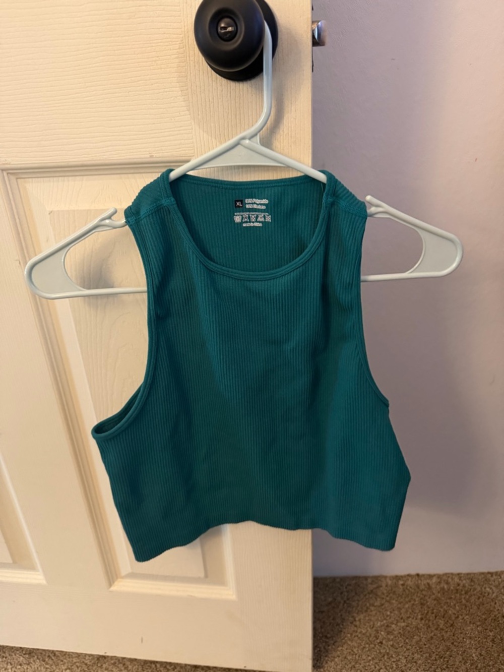 Teal Ribbed Cropped Tank Top - Size XL